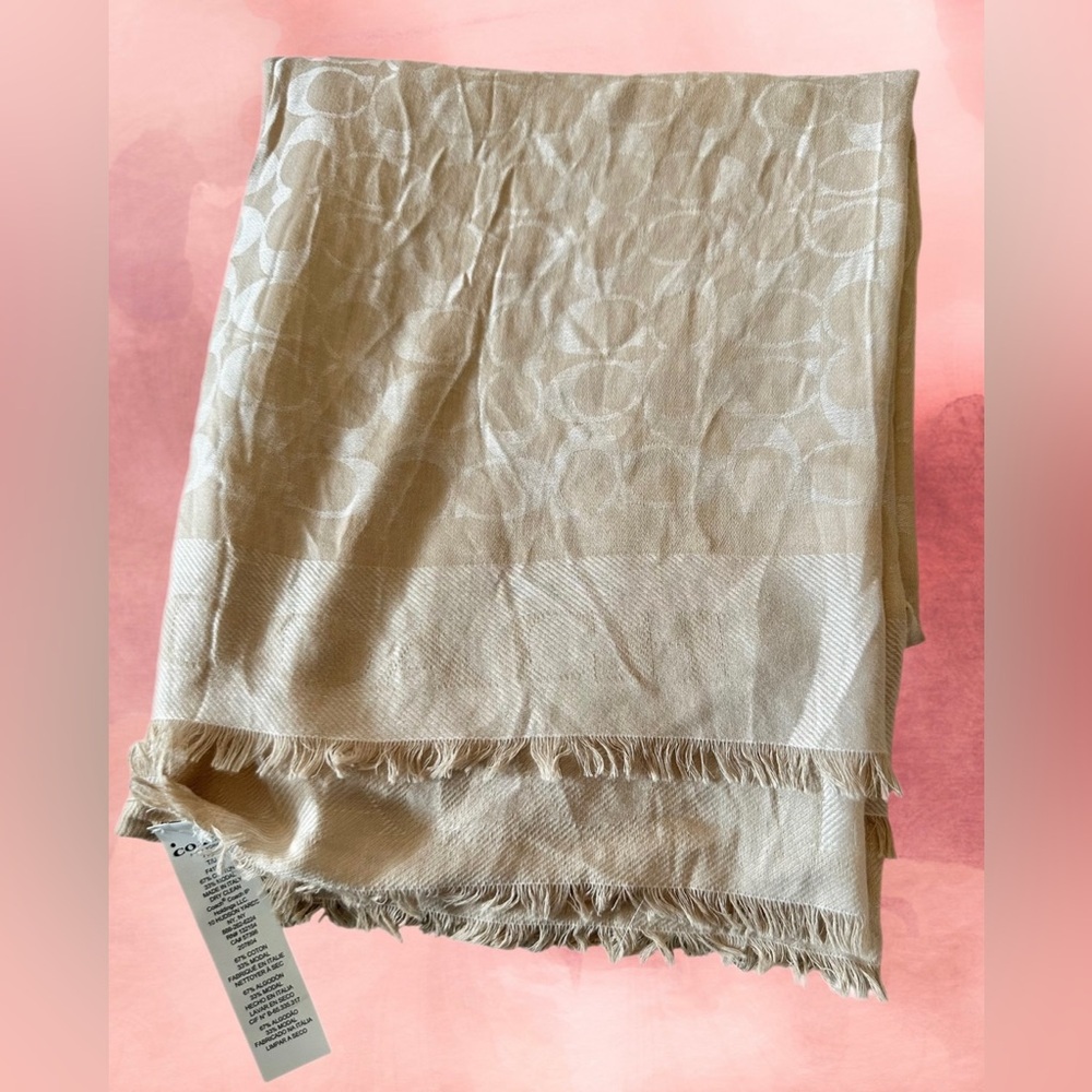 COACH Vanilla/Camel Signature C Print Oversized Square Scarf
